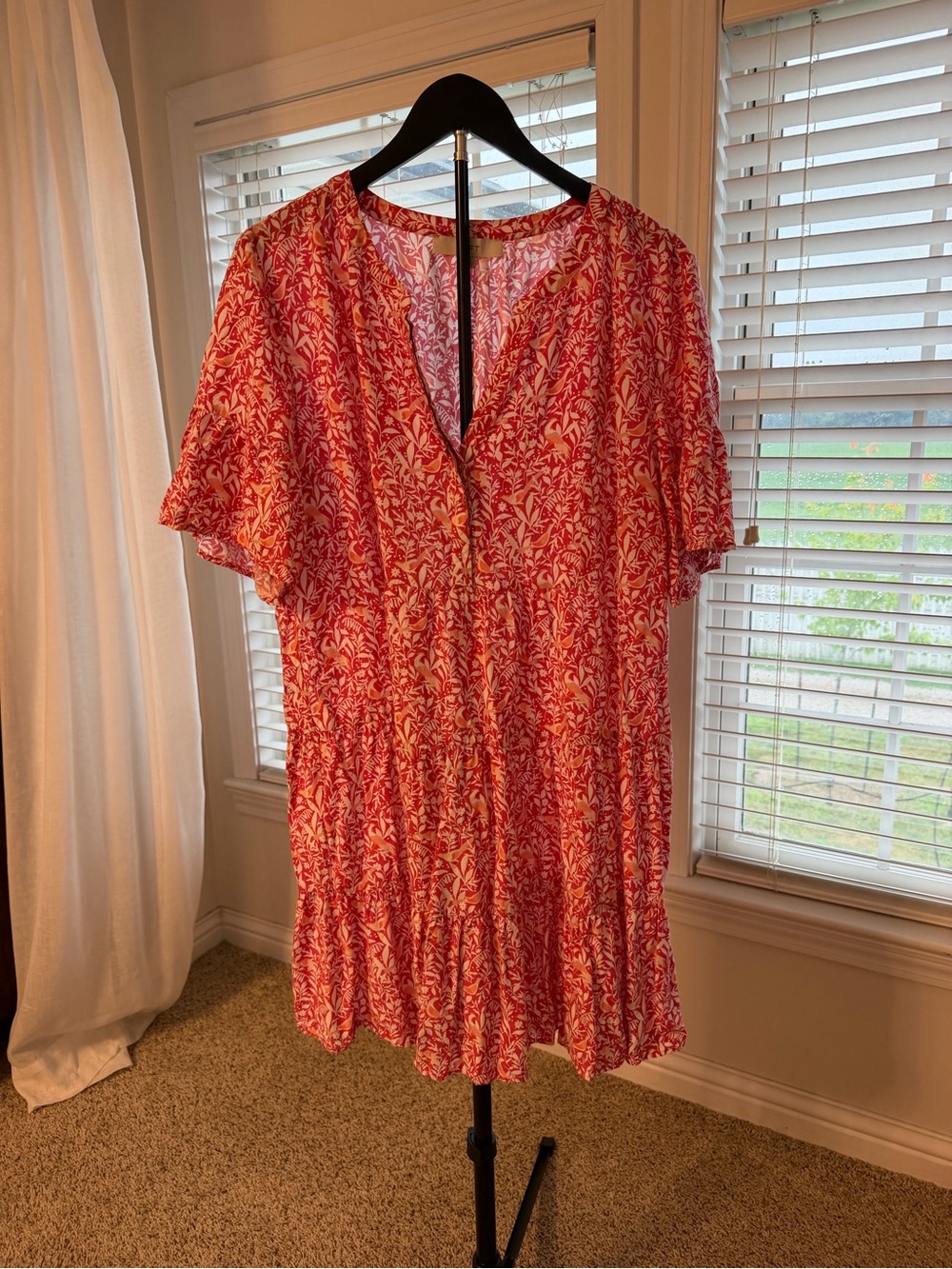 LOFT Red Floral Tiered V-Neck Dress